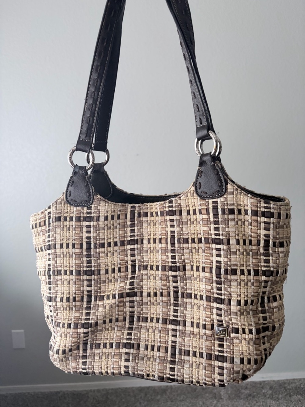 The Sak Beige and Brown Woven Tote Shoulder Bag